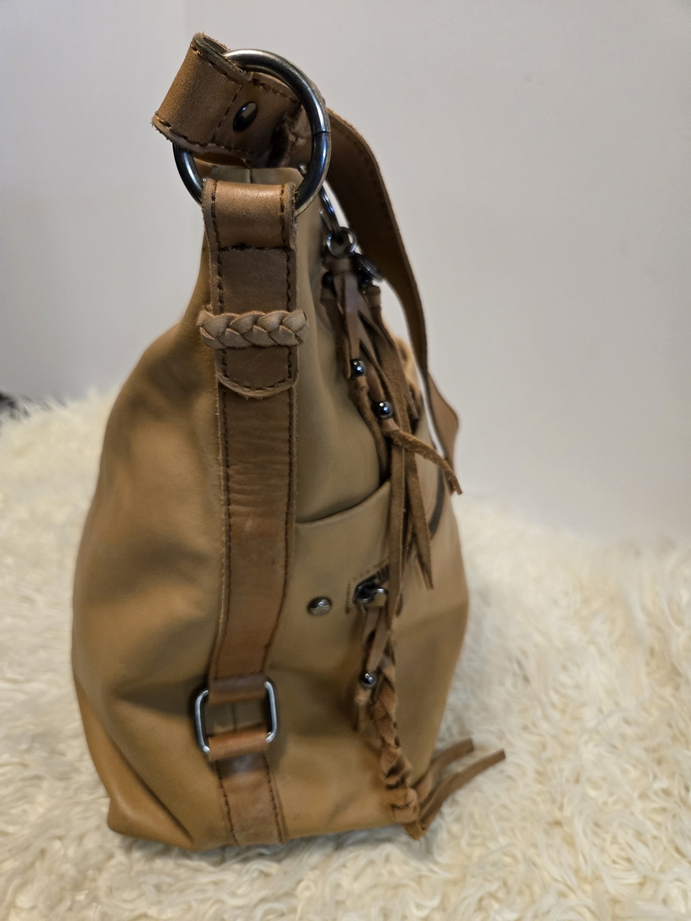 The Sak Leather Tassel Shoulder Bag in Tan - Picture 4 of 10